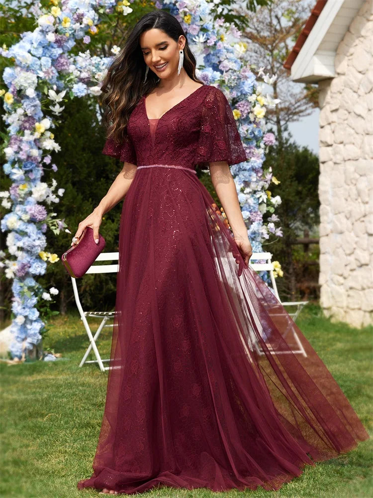 Short Sleeves Evening Dresses