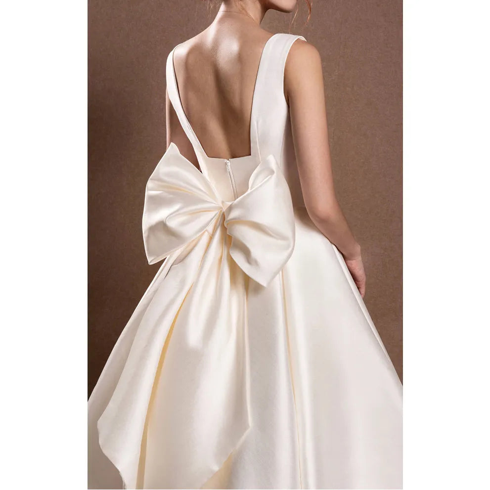 White Satin Formal Long Prom Evening Dresses