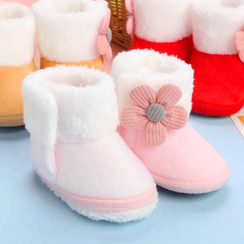 Newborn Baby Girls and Boys Soft Booties Solid Pompom Snow Boots