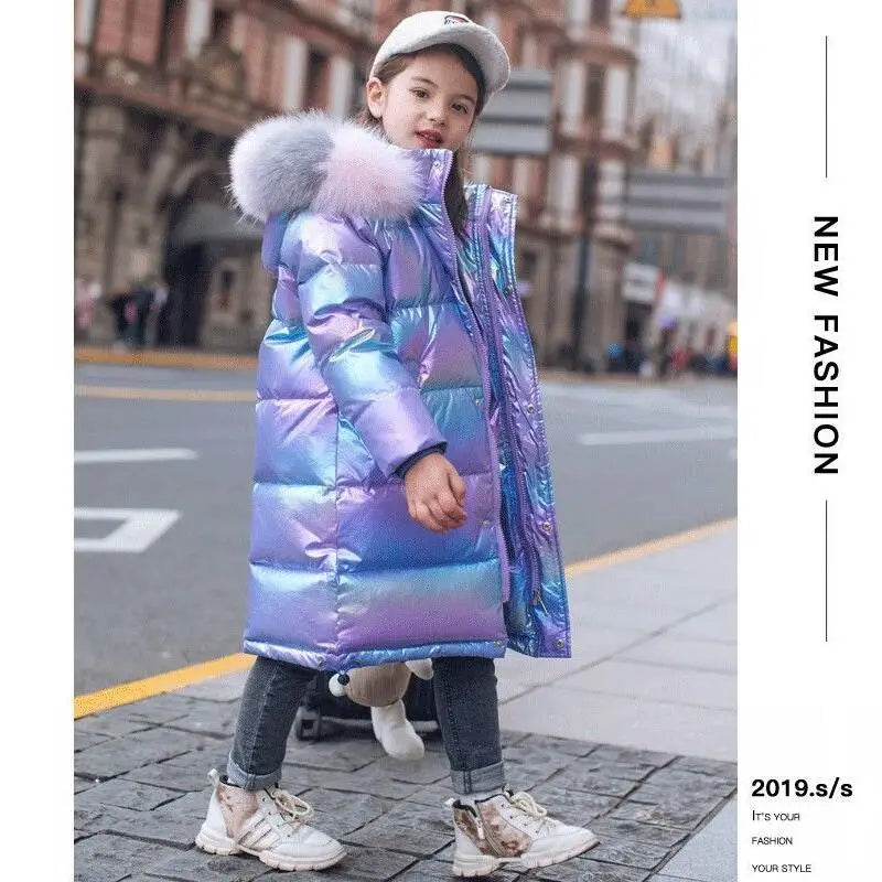 Winter Boys and Girls Jacket Long Style Hooded 3-14 Years Old