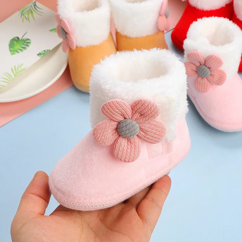 Newborn Baby Girls and Boys Soft Booties Solid Pompom Snow Boots