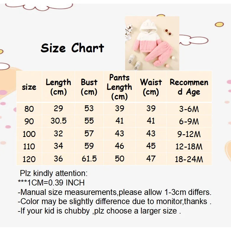 0-2 Years Newborn Baby Girl Fluff Hooded Set Long Sleeve Hoodie 2pcs