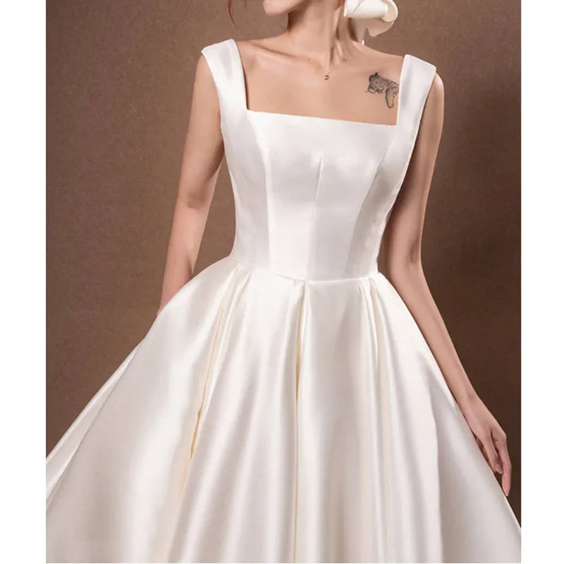 White Satin Formal Long Prom Evening Dresses