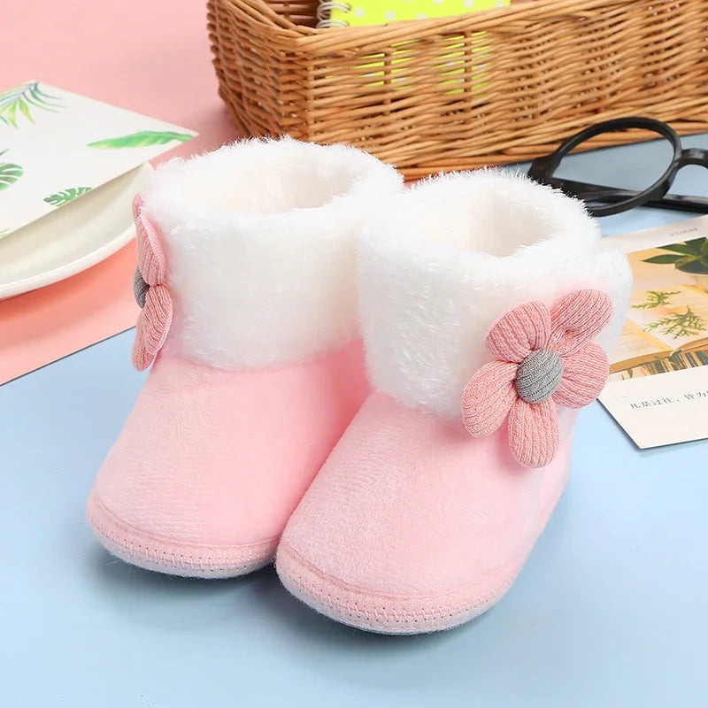 Newborn Baby Girls and Boys Soft Booties Solid Pompom Snow Boots