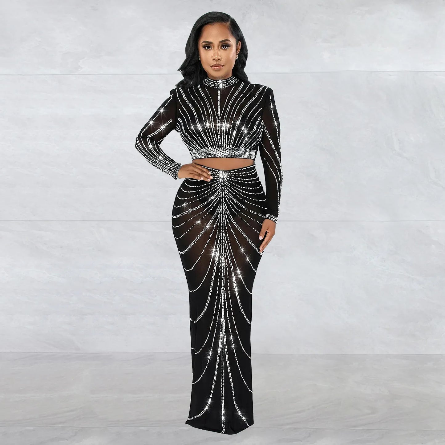 Mesh Maxi Bodycon Elegant Party Sparkly Rhinestone For party Dress