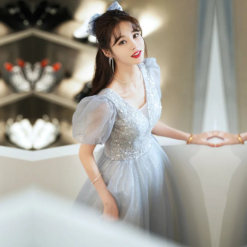 Evening Prom Dresses for Women Sparkling Puff Sleeve
