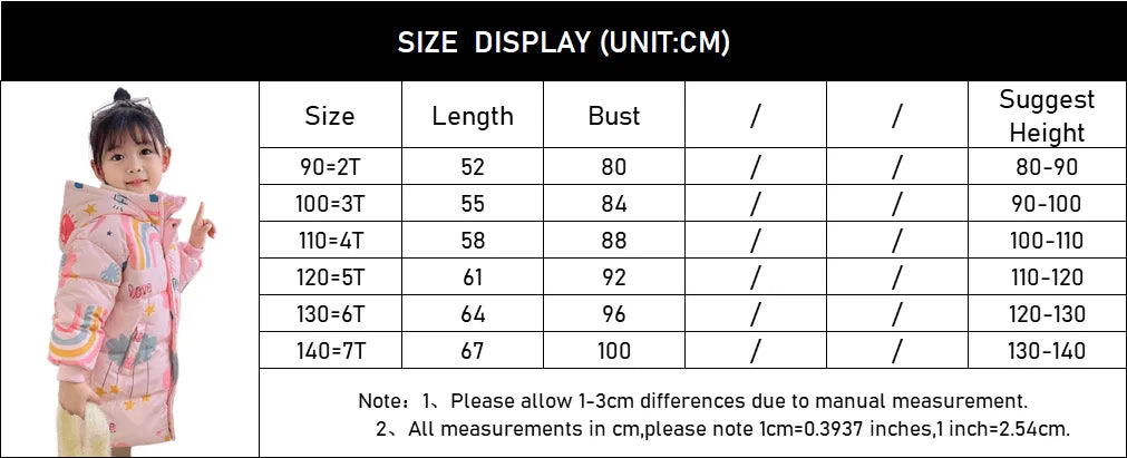 Girls and Boys Jacket Winter Coats Children Clothes Hooded Windbreaker Coat For Kids 2-7 Years Cotton Warm Outerwear