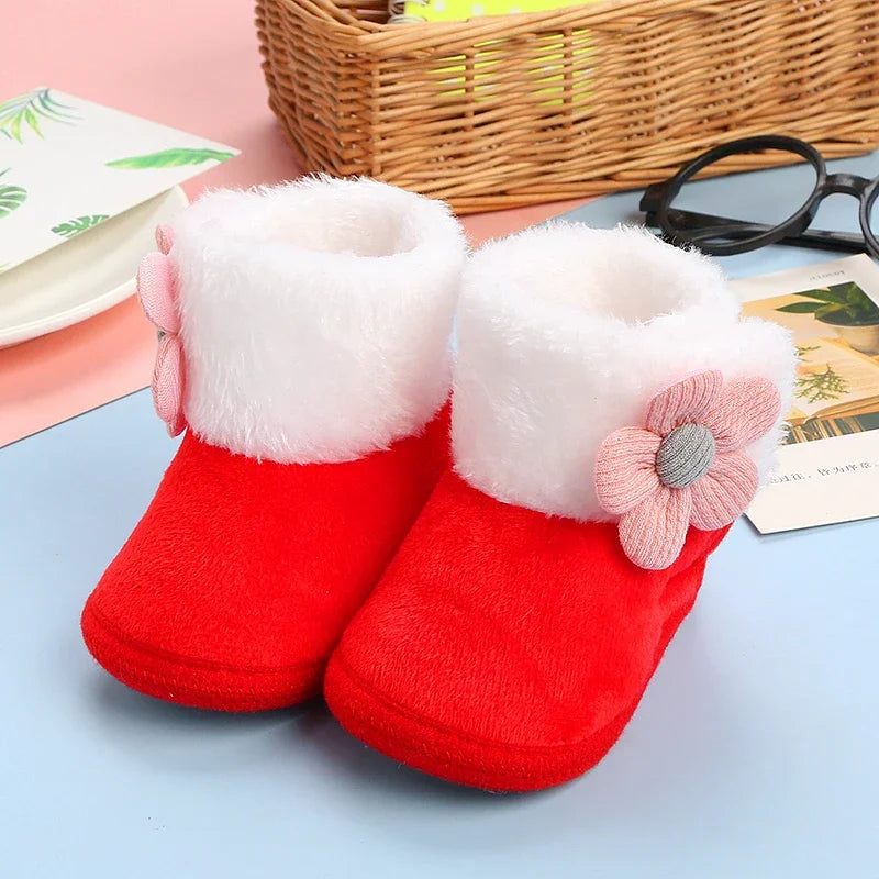 Newborn Baby Girls and Boys Soft Booties Solid Pompom Snow Boots
