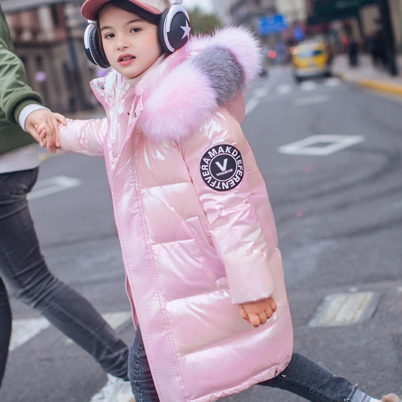 Winter Boys and Girls Jacket Long Style Hooded 3-14 Years Old