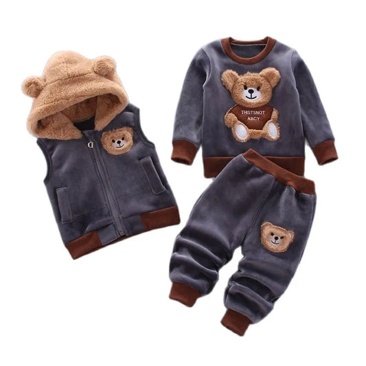 Baby Boys And Girls Clothing Set Hooded Outerwear Tops Pants 3PCS Outfits.