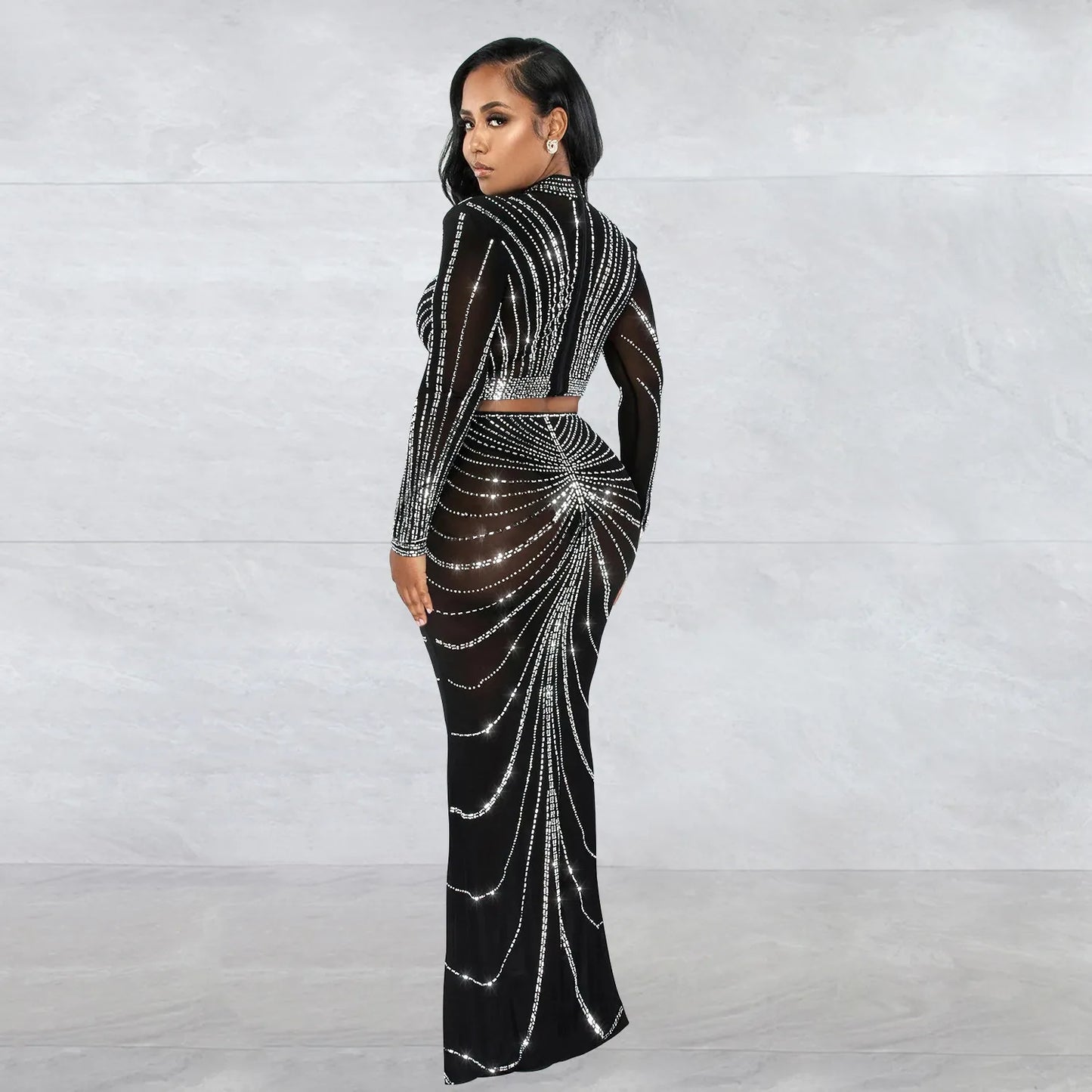 Mesh Maxi Bodycon Elegant Party Sparkly Rhinestone For party Dress