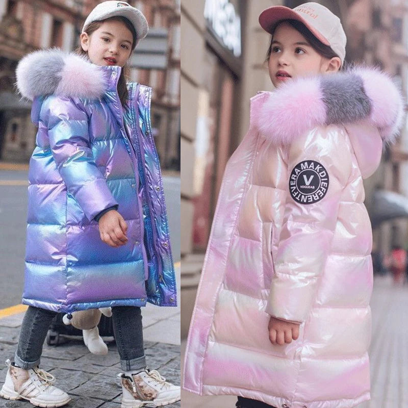 Winter Boys and Girls Jacket Long Style Hooded 3-14 Years Old